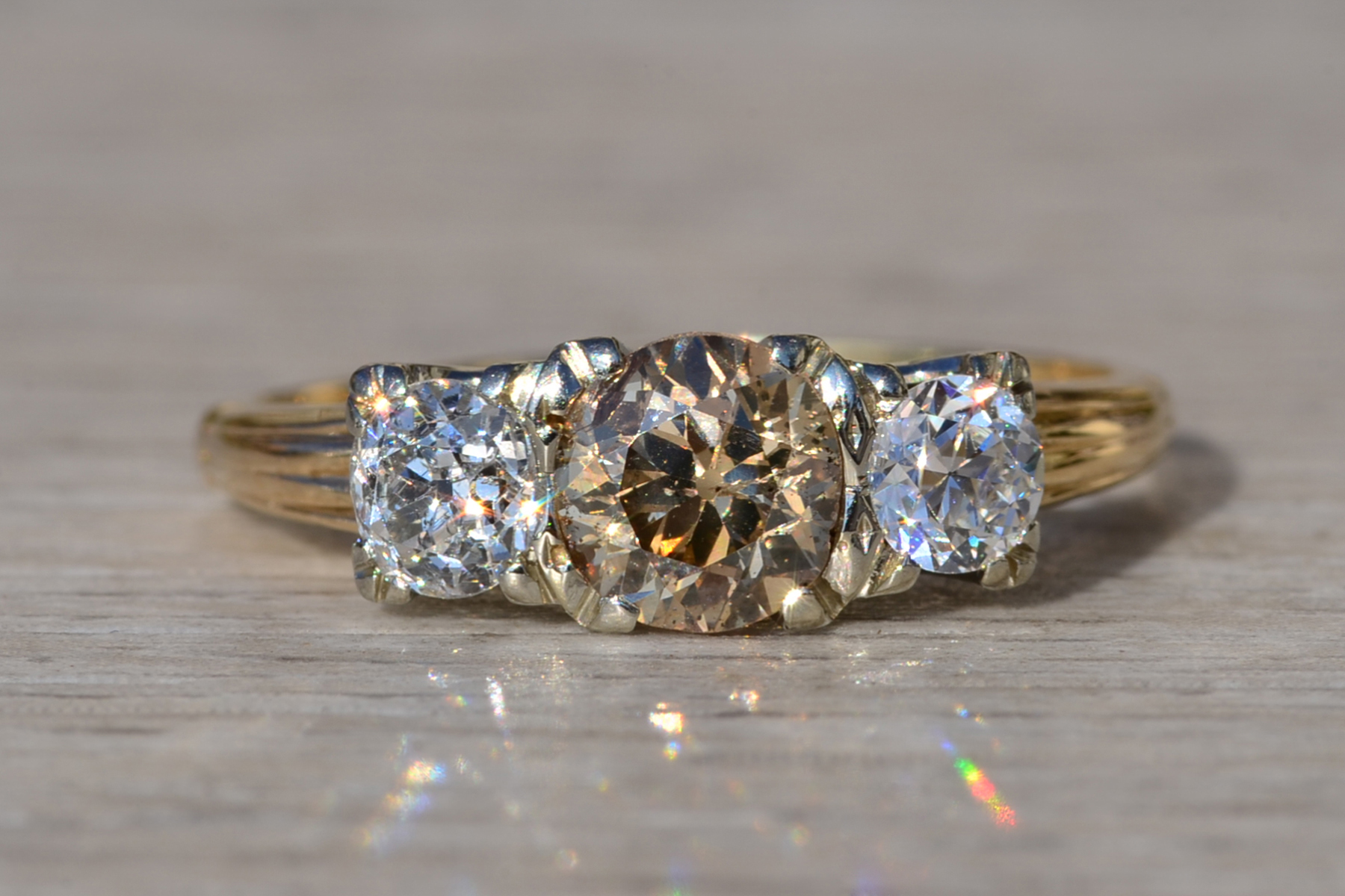 SOLD - The Takilma: Ladies Vintage Trilogy Diamond Ring set with Fancy Brown and White Diamonds - Image 2