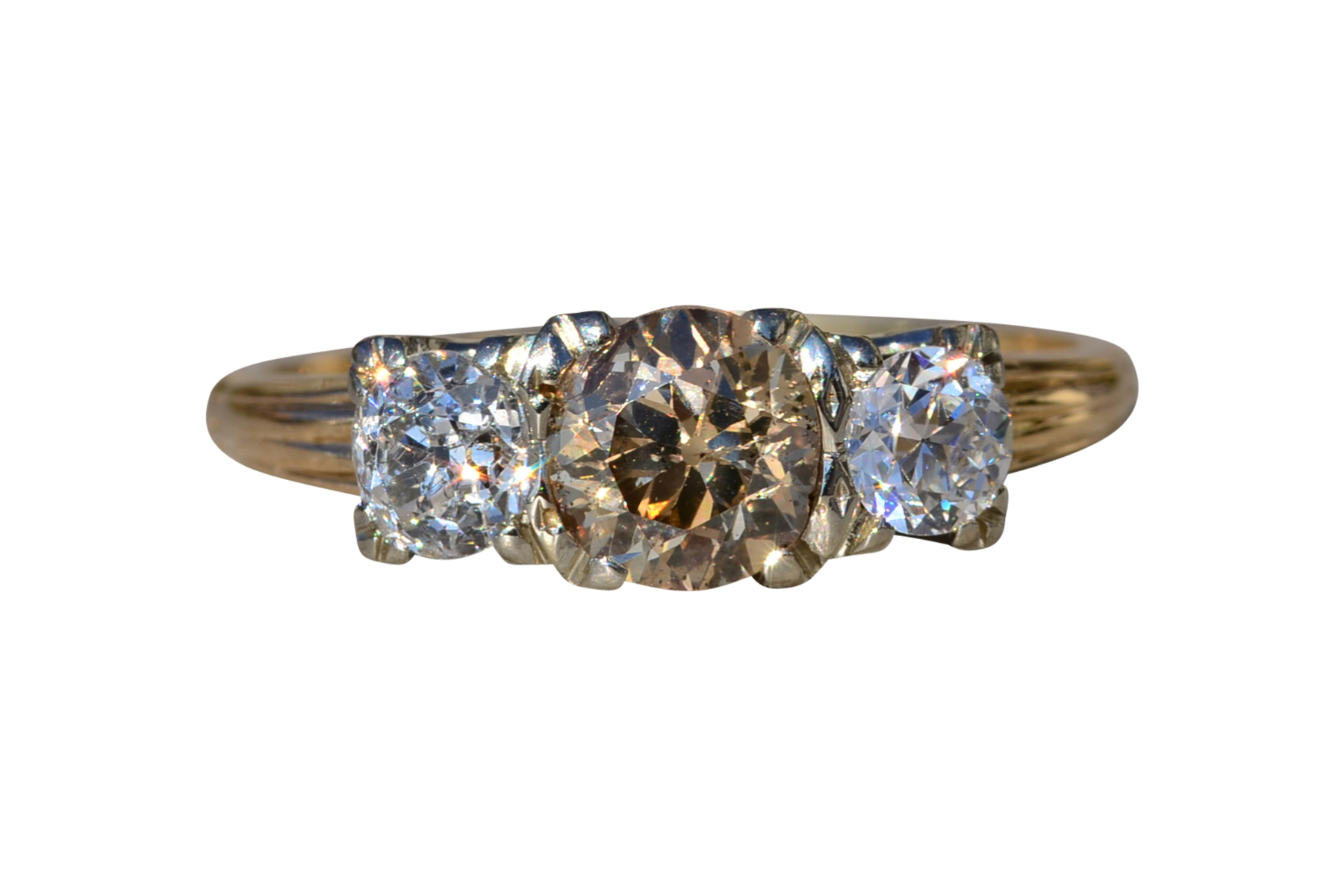 SOLD - The Takilma: Ladies Vintage Trilogy Diamond Ring set with Fancy Brown and White Diamonds