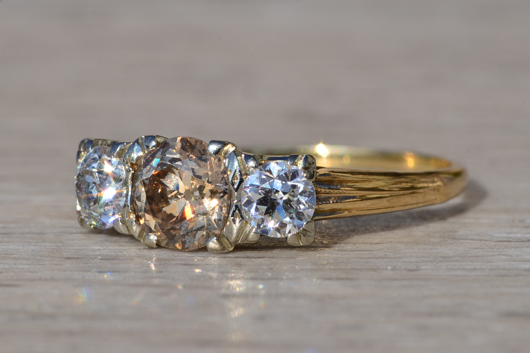 SOLD - The Takilma: Ladies Vintage Trilogy Diamond Ring set with Fancy Brown and White Diamonds - Image 3