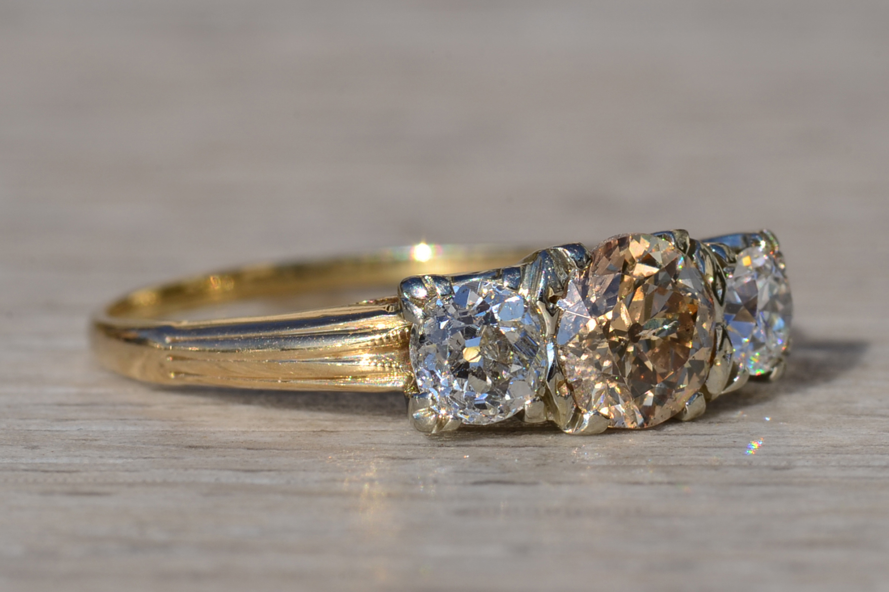 SOLD - The Takilma: Ladies Vintage Trilogy Diamond Ring set with Fancy Brown and White Diamonds - Image 4