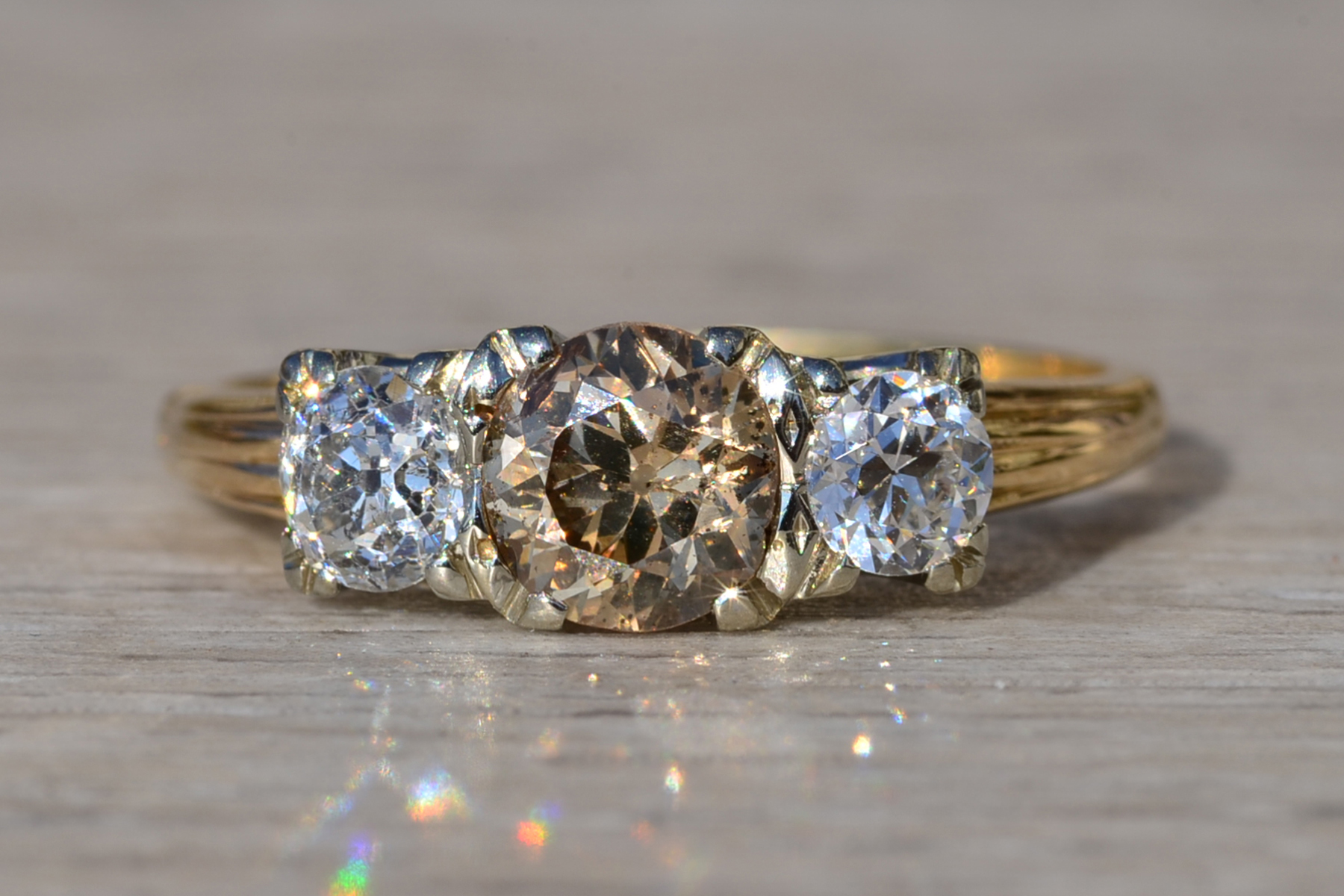 SOLD - The Takilma: Ladies Vintage Trilogy Diamond Ring set with Fancy Brown and White Diamonds - Image 5