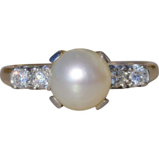 SOLD - The Petaluma:  Ladies Antique Two Tone Pearl and Diamond Engagement Ring