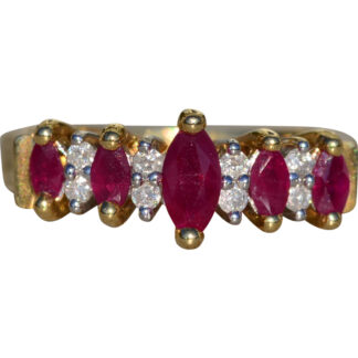 The Artois:  Ladies 14K Gold Band set with Diamonds and Rubies