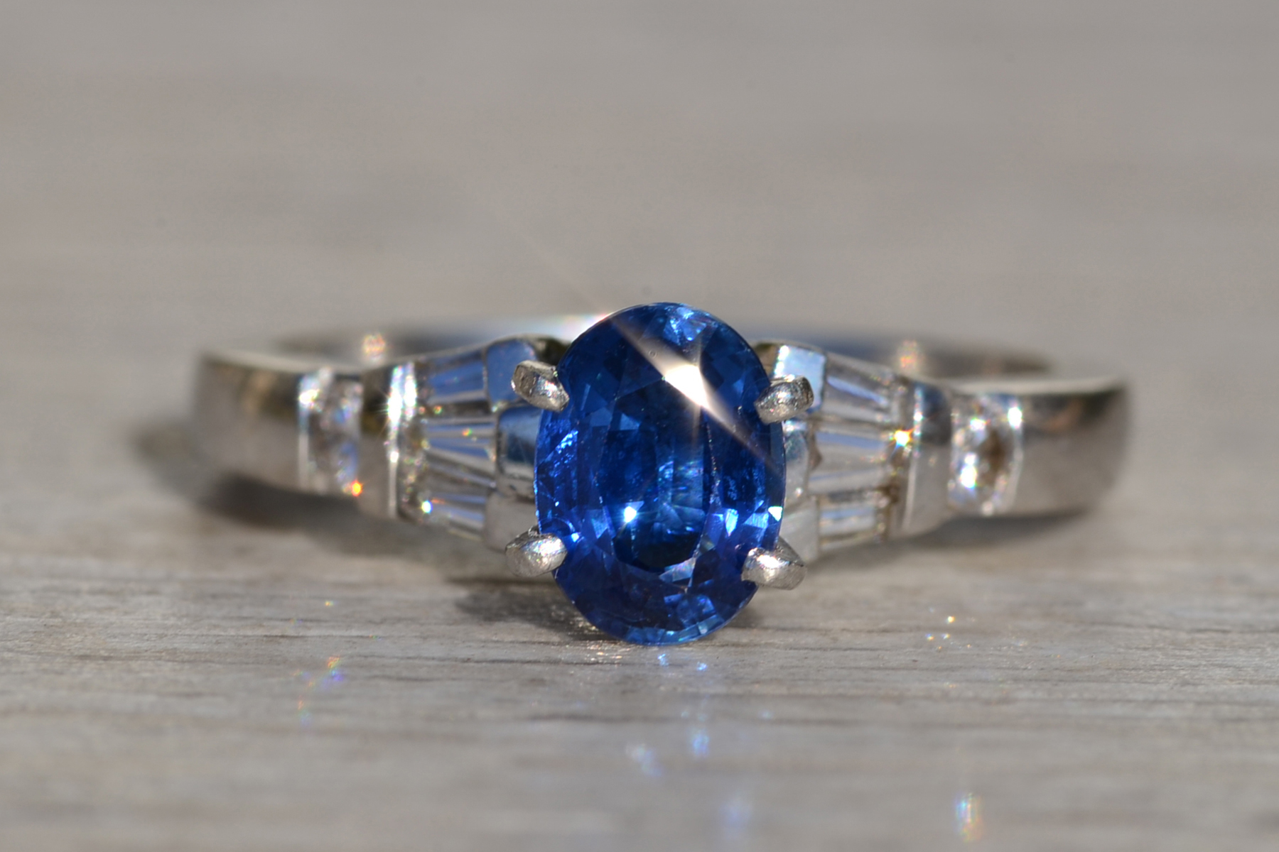 SOLD: The Pratt Place: Ladies Platinum Sapphire and Diamond Engagement Ring - Image 2
