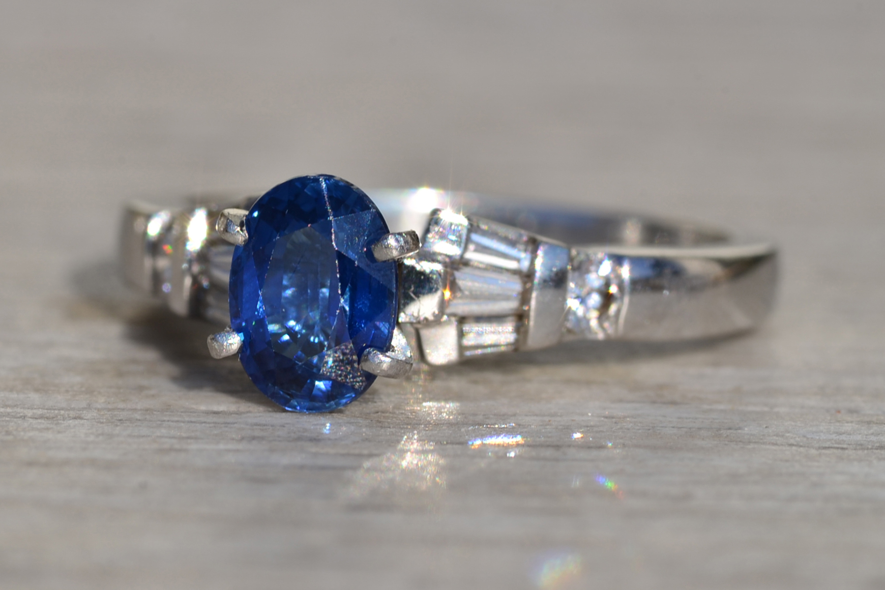 SOLD: The Pratt Place: Ladies Platinum Sapphire and Diamond Engagement Ring - Image 3