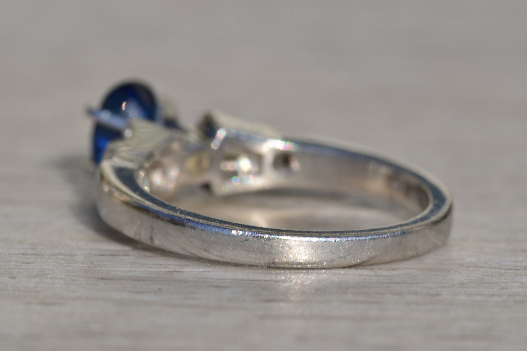 SOLD: The Pratt Place: Ladies Platinum Sapphire and Diamond Engagement Ring - Image 4