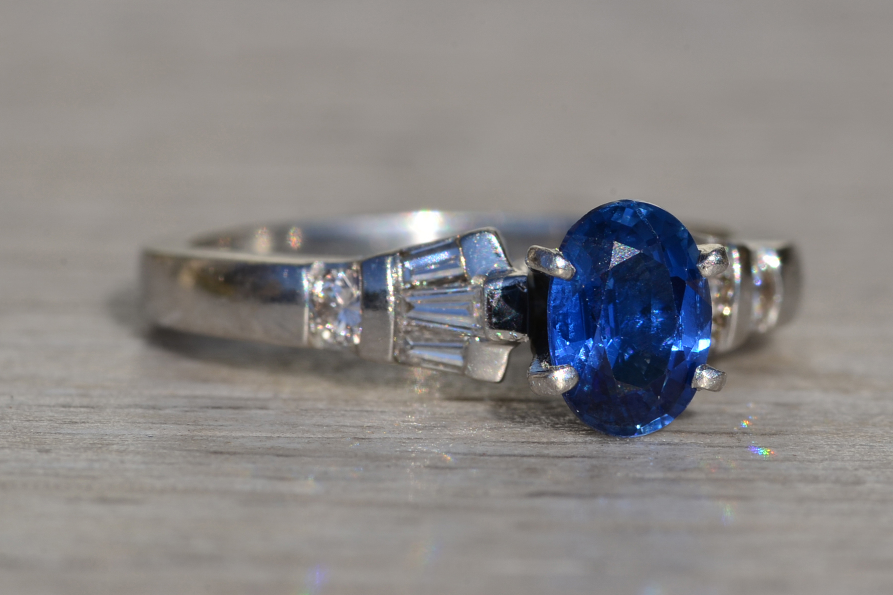 SOLD: The Pratt Place: Ladies Platinum Sapphire and Diamond Engagement Ring - Image 6