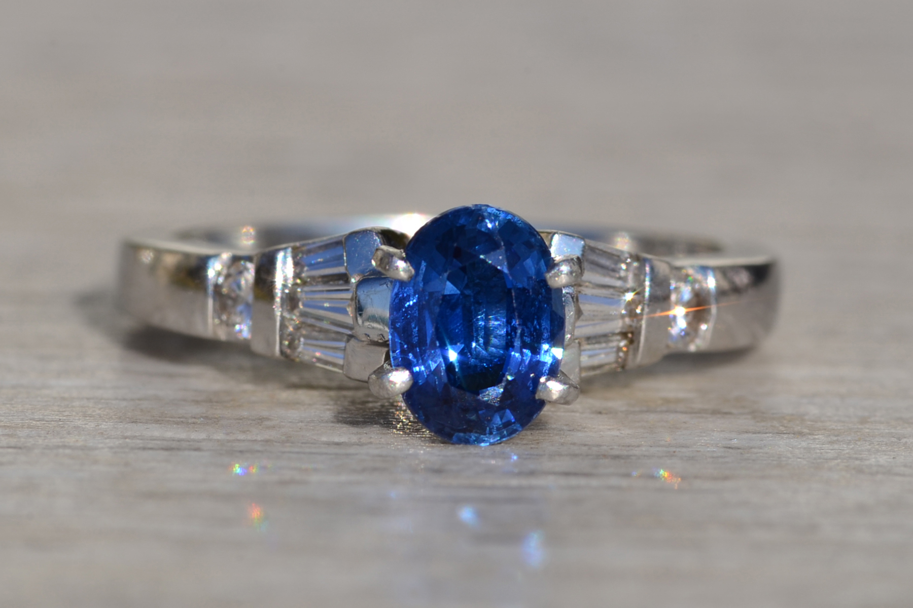 SOLD: The Pratt Place: Ladies Platinum Sapphire and Diamond Engagement Ring - Image 7
