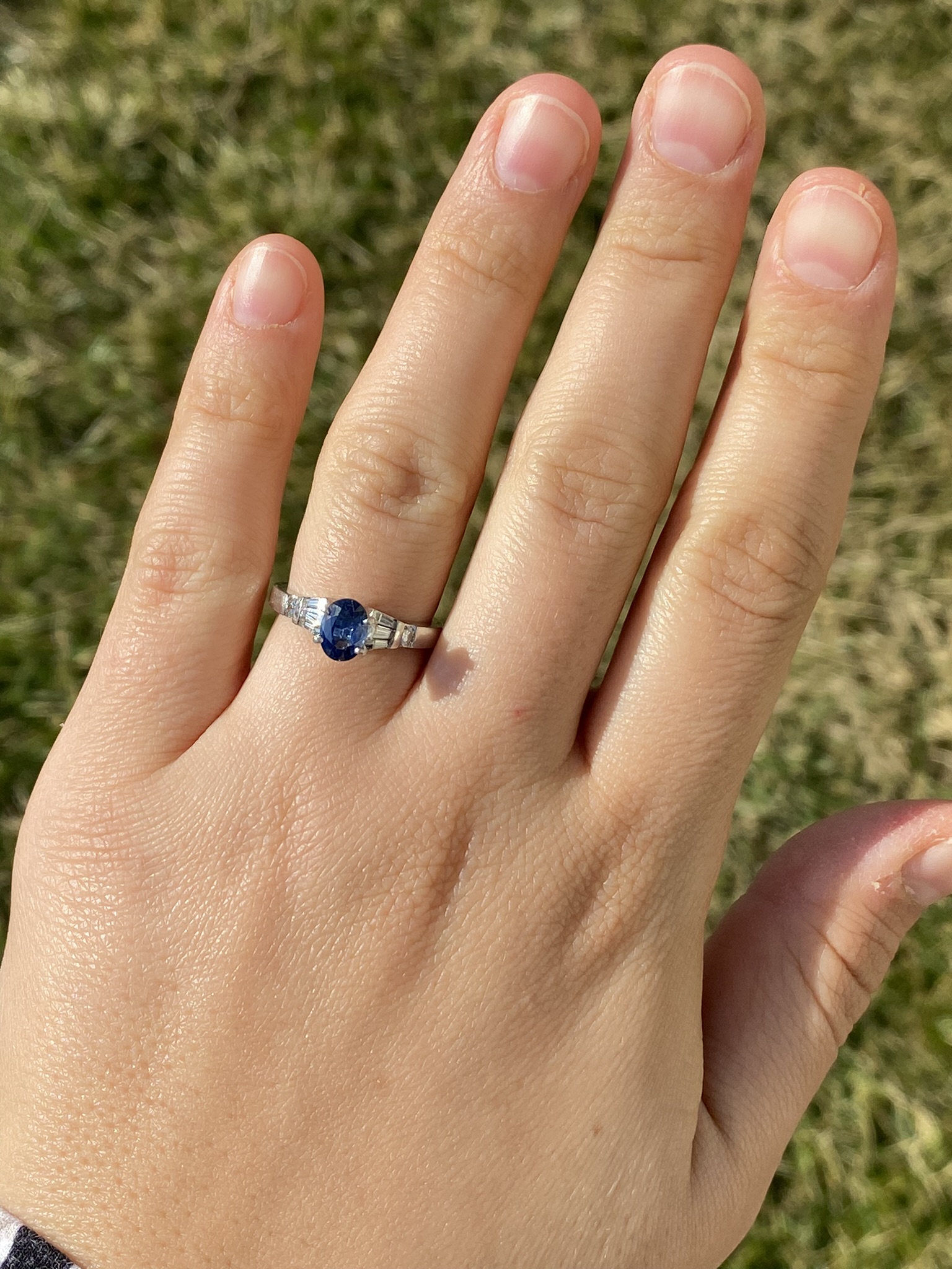 SOLD: The Pratt Place: Ladies Platinum Sapphire and Diamond Engagement Ring - Image 8