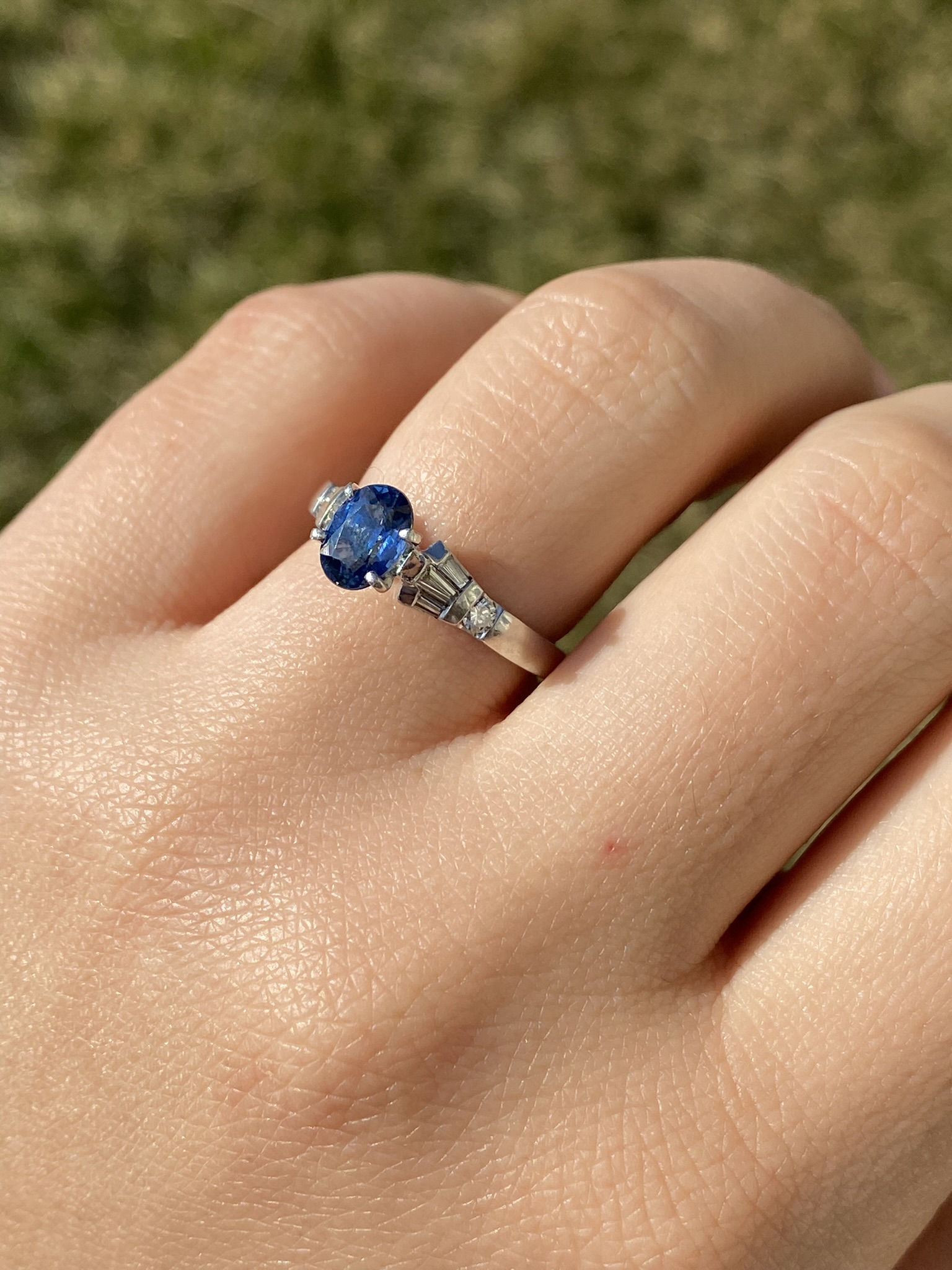 SOLD: The Pratt Place: Ladies Platinum Sapphire and Diamond Engagement Ring - Image 9
