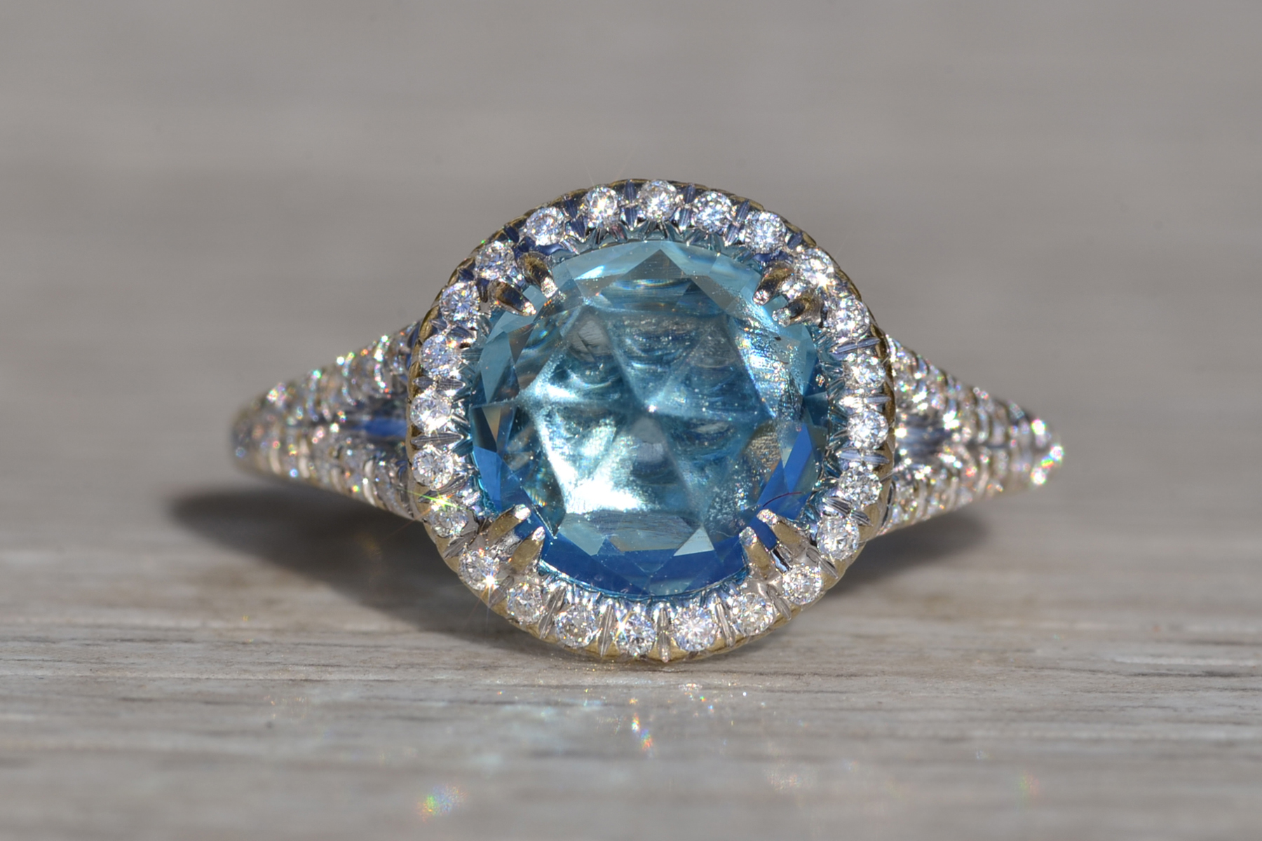 The Merced: Ladies 14K Topaz and Diamond Halo Ring - Image 2