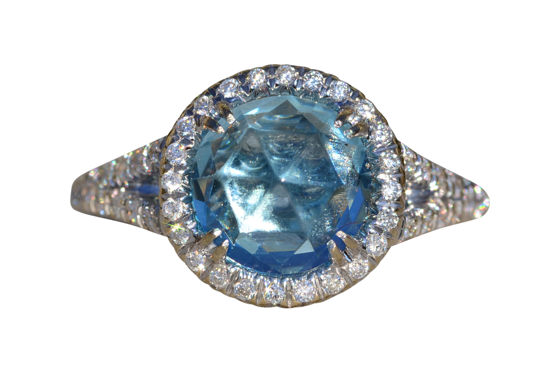 The Merced: Ladies 14K Topaz and Diamond Halo Ring