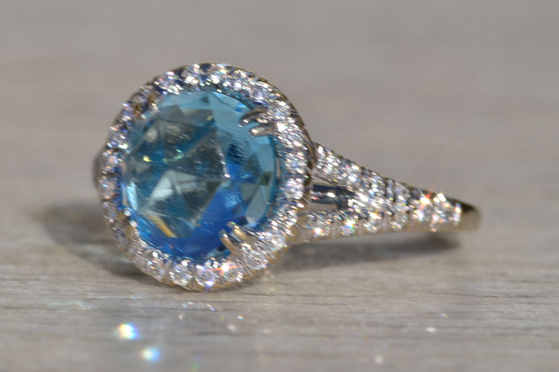 The Merced: Ladies 14K Topaz and Diamond Halo Ring - Image 3