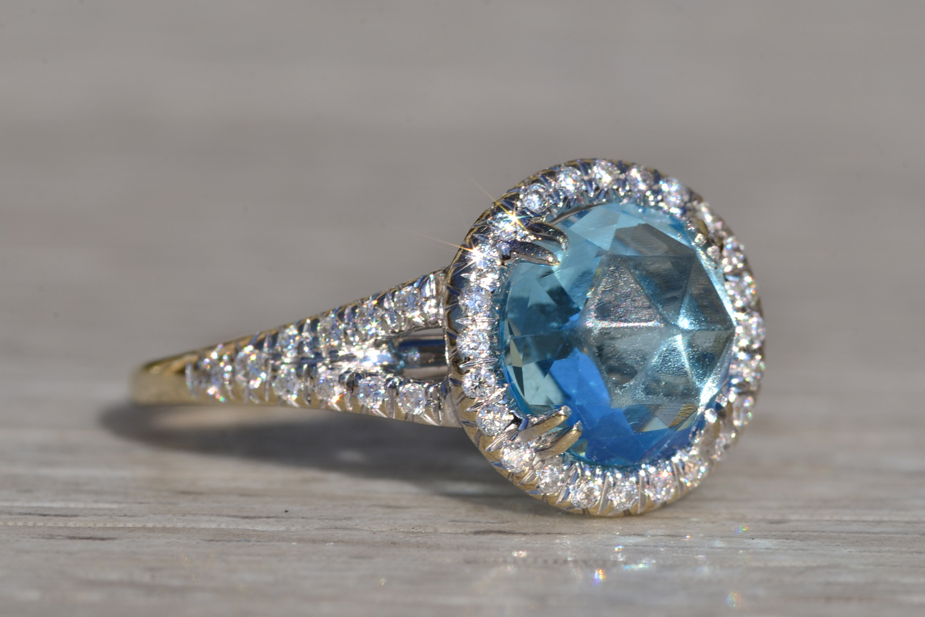 The Merced: Ladies 14K Topaz and Diamond Halo Ring - Image 6
