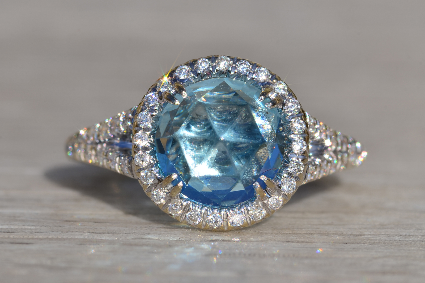 The Merced: Ladies 14K Topaz and Diamond Halo Ring - Image 7
