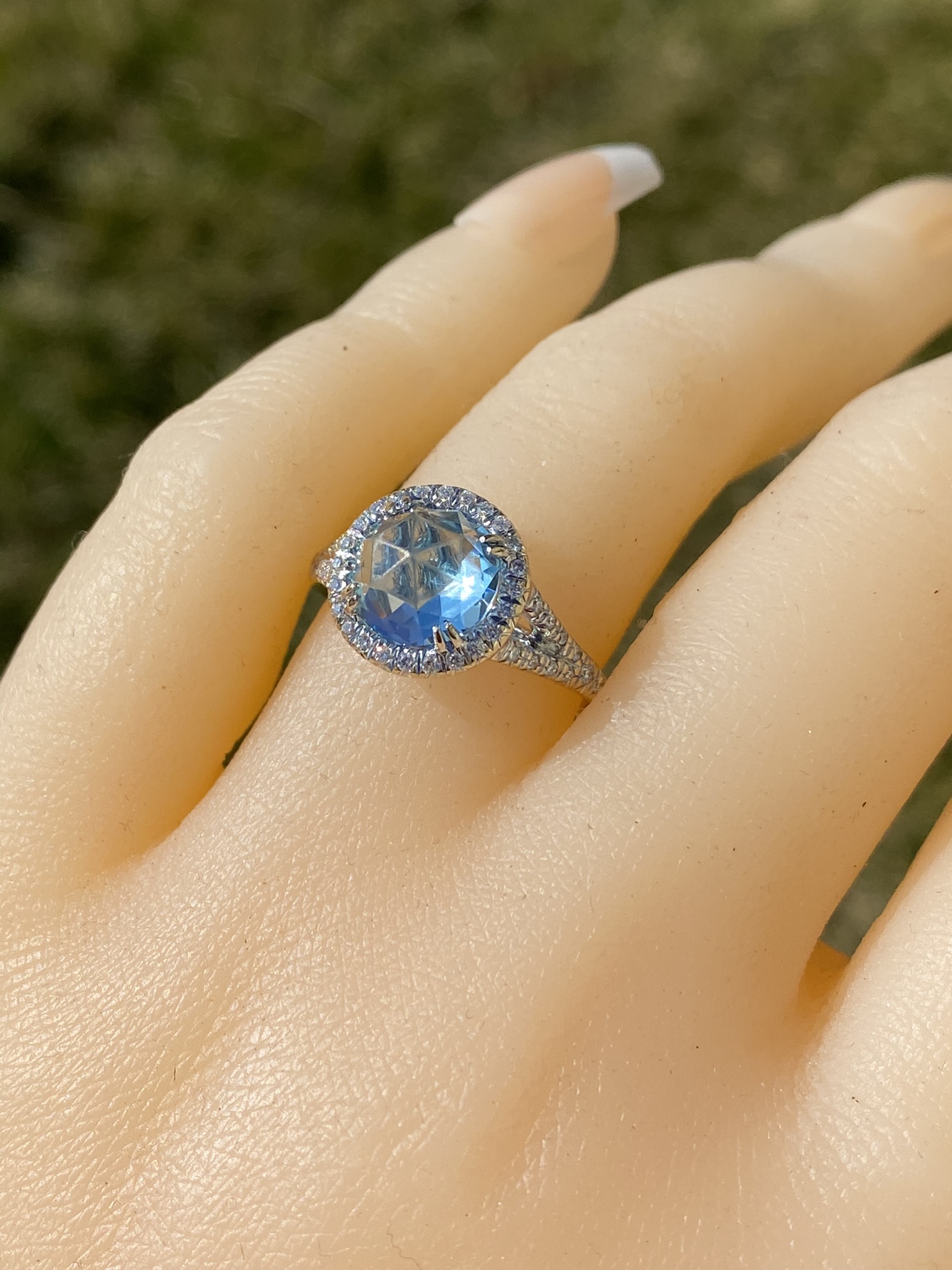 The Merced: Ladies 14K Topaz and Diamond Halo Ring - Image 9
