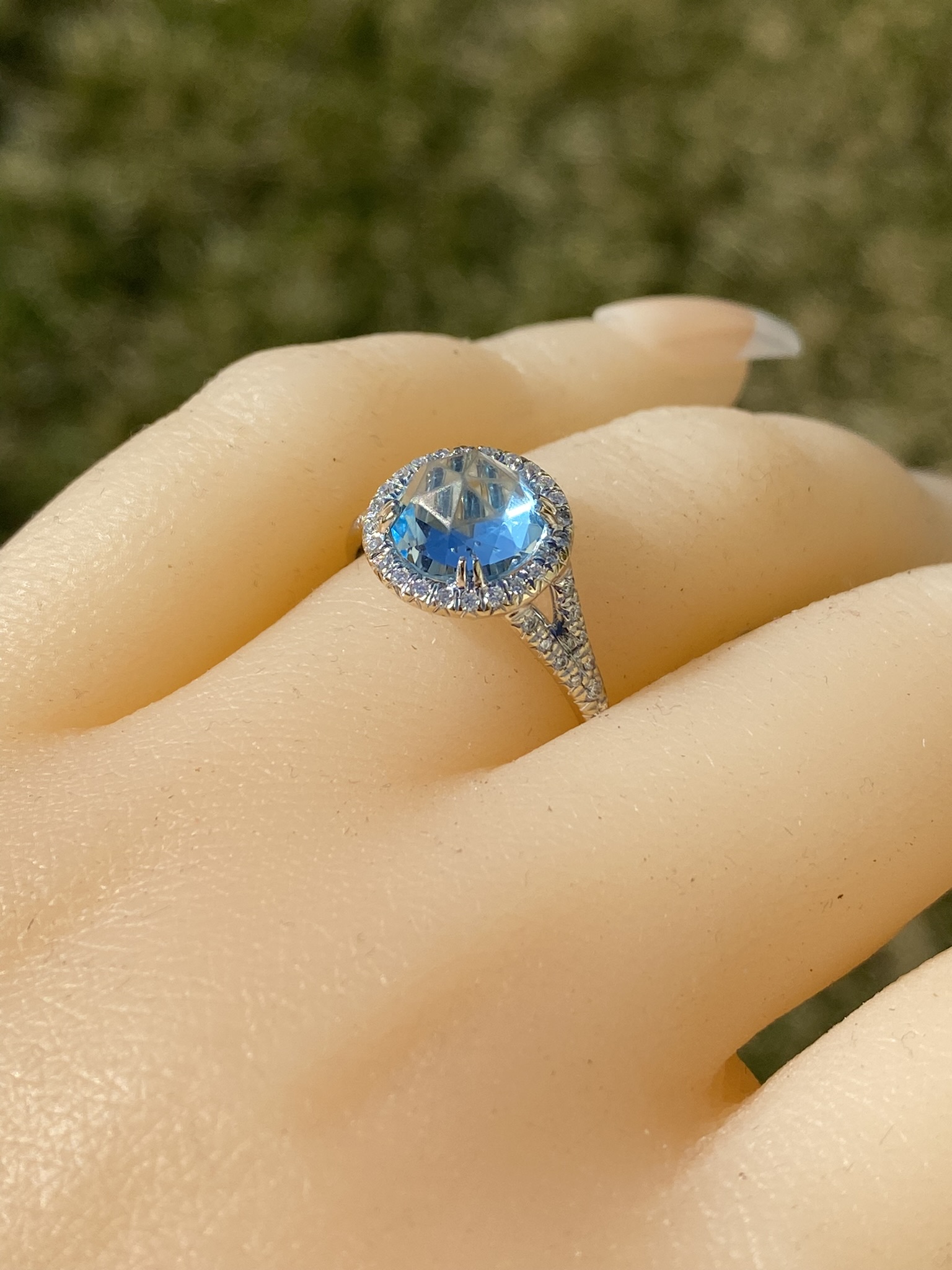 The Merced: Ladies 14K Topaz and Diamond Halo Ring - Image 10