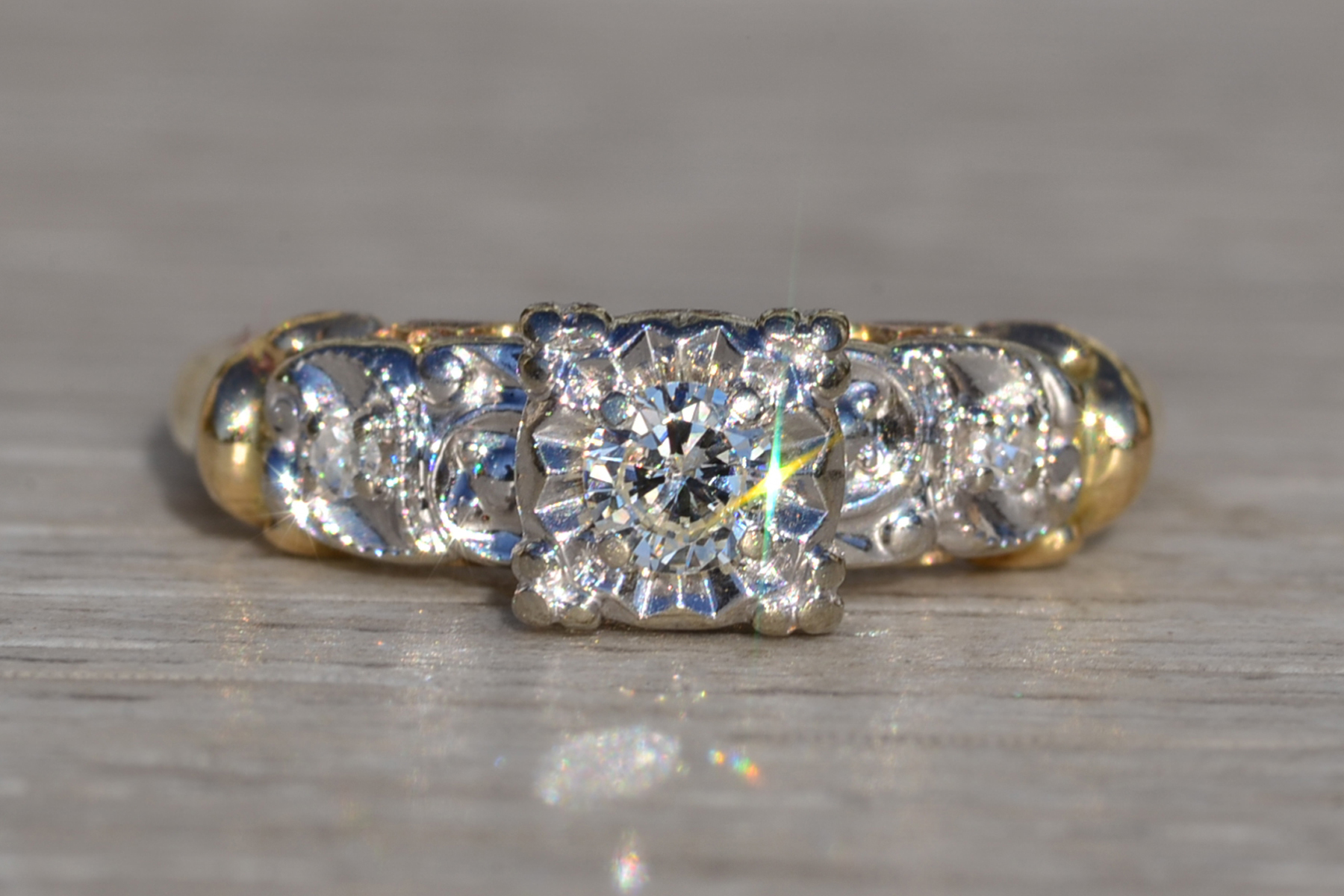 SOLD - The Colusa: Ladies Karlan & Bleicher Signed 14K Two Tone Diamond Engagement Ring - Image 2