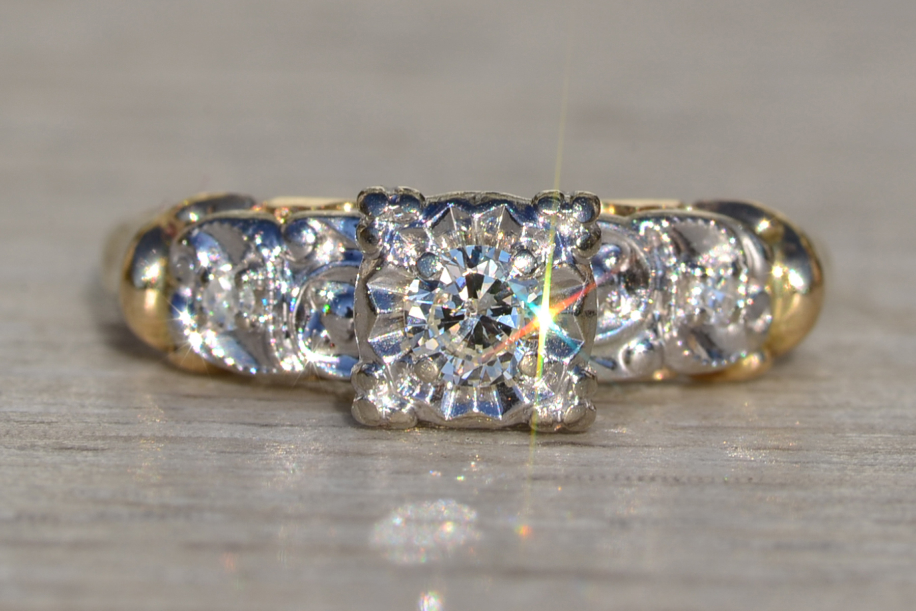 SOLD - The Colusa: Ladies Karlan & Bleicher Signed 14K Two Tone Diamond Engagement Ring - Image 7