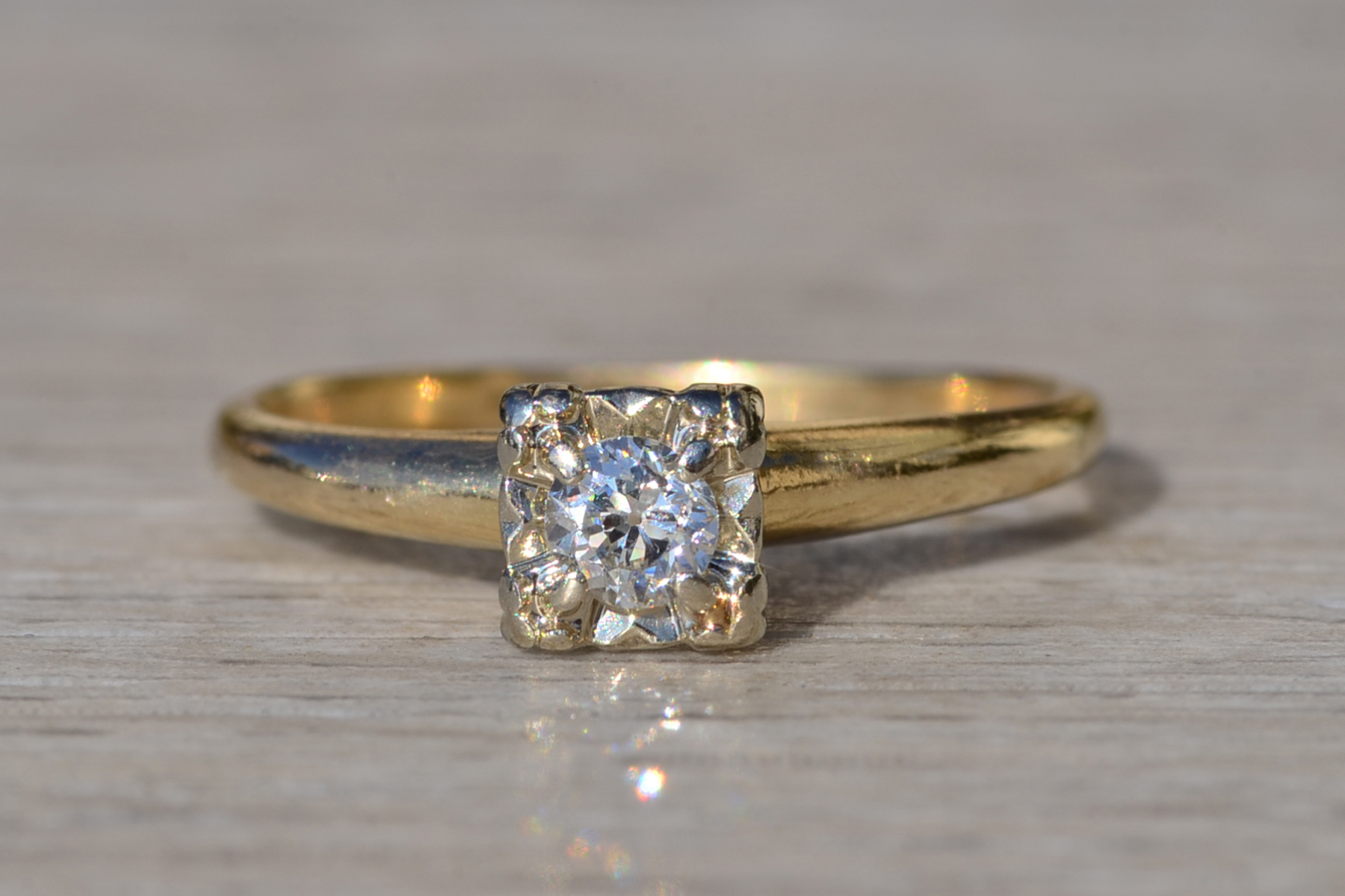 SOLD - The Laytonville: Ladies Vintage 14K Two Tone Diamond Engagement Ring - Image 2