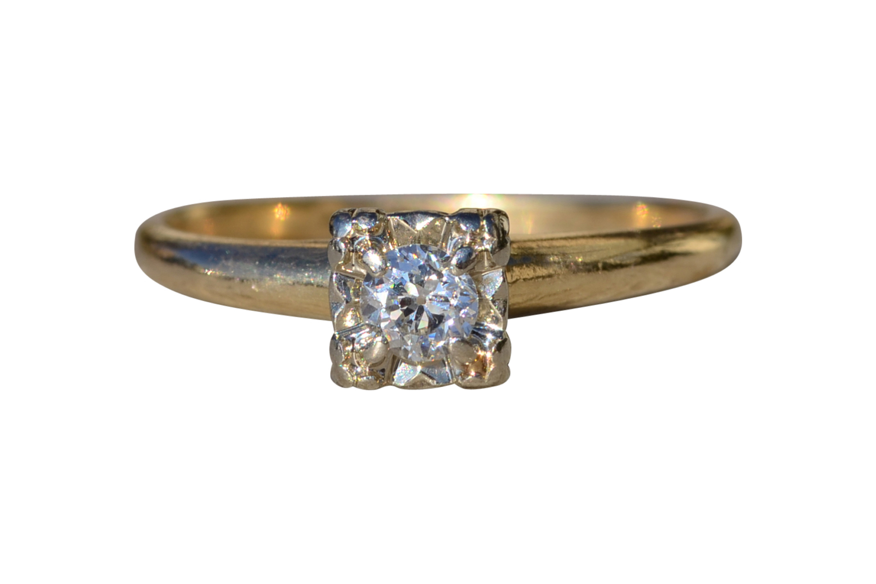 SOLD - The Laytonville: Ladies Vintage 14K Two Tone Diamond Engagement Ring
