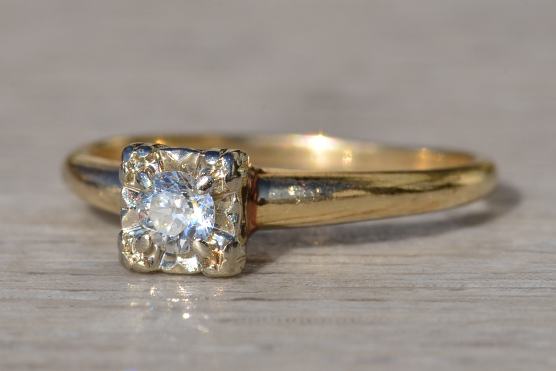 SOLD - The Laytonville: Ladies Vintage 14K Two Tone Diamond Engagement Ring - Image 3