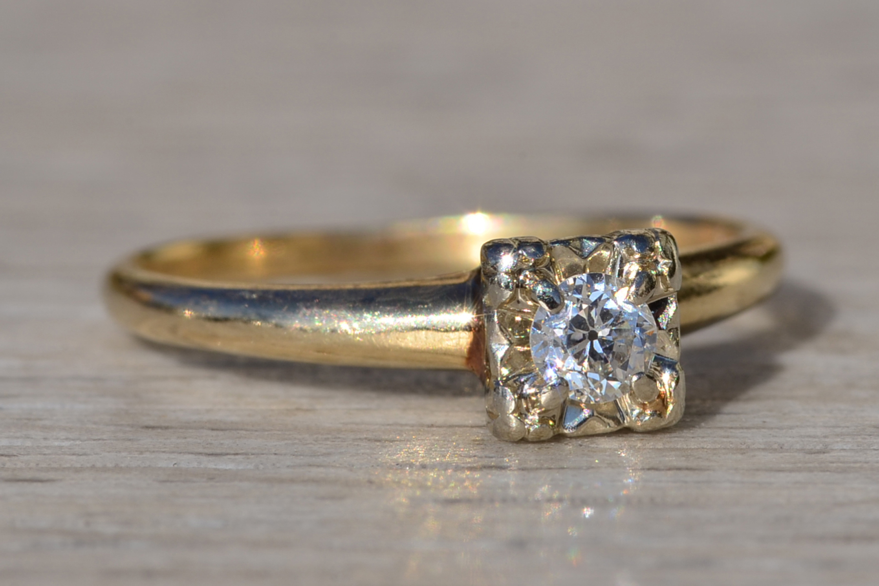 SOLD - The Laytonville: Ladies Vintage 14K Two Tone Diamond Engagement Ring - Image 6