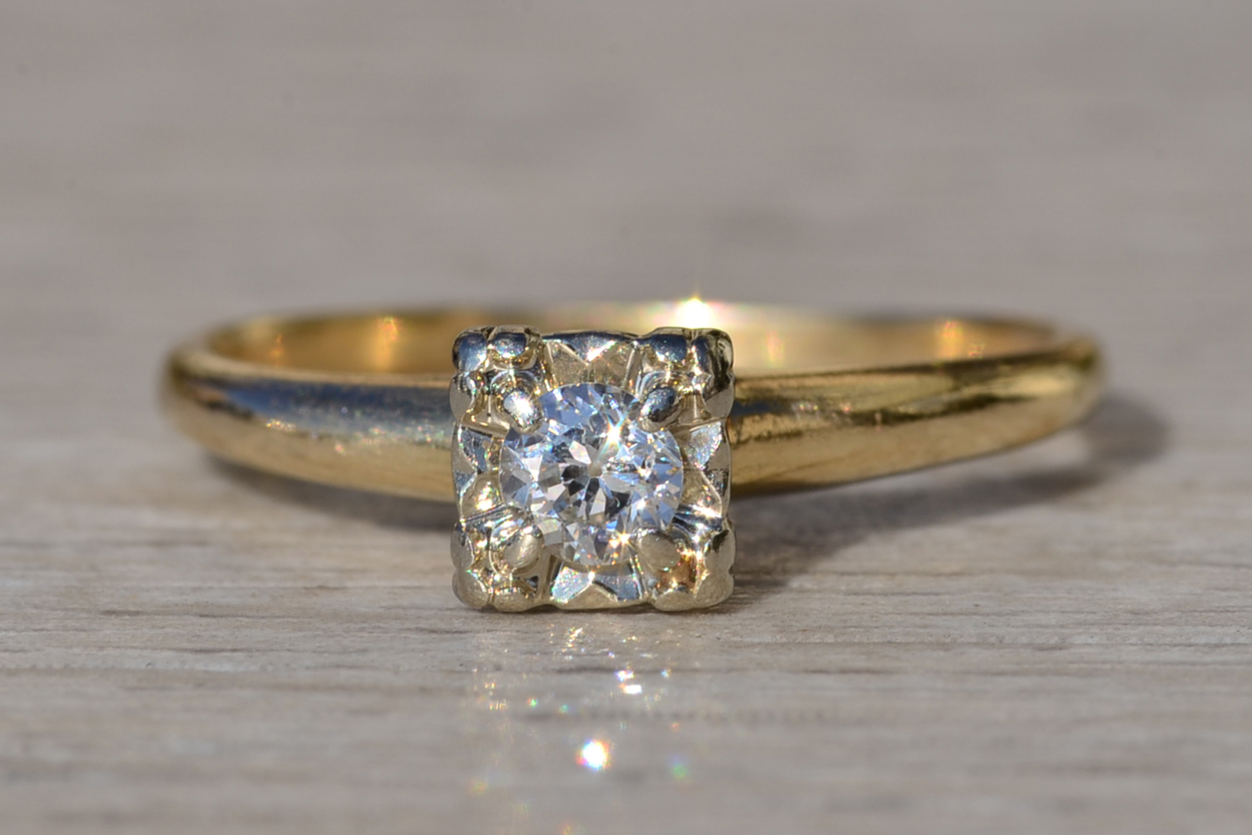 SOLD - The Laytonville: Ladies Vintage 14K Two Tone Diamond Engagement Ring - Image 7