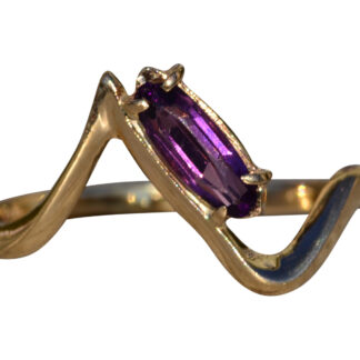 SOLD - The Oroville:  Ladies Mid Century Modern Yellow Gold and Amethyst Angled Band