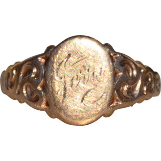 SOLD - The Getchell:  Ladies Vintage 14K Rose Gold Engraved Signet Ring