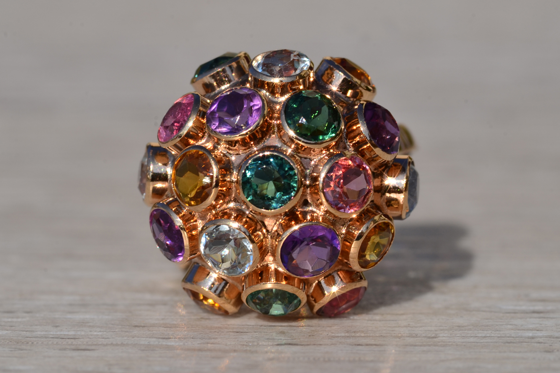 SOLD - The Tillamook: Ladies 18K Multistone Domed Sputnik Ring - Image 2