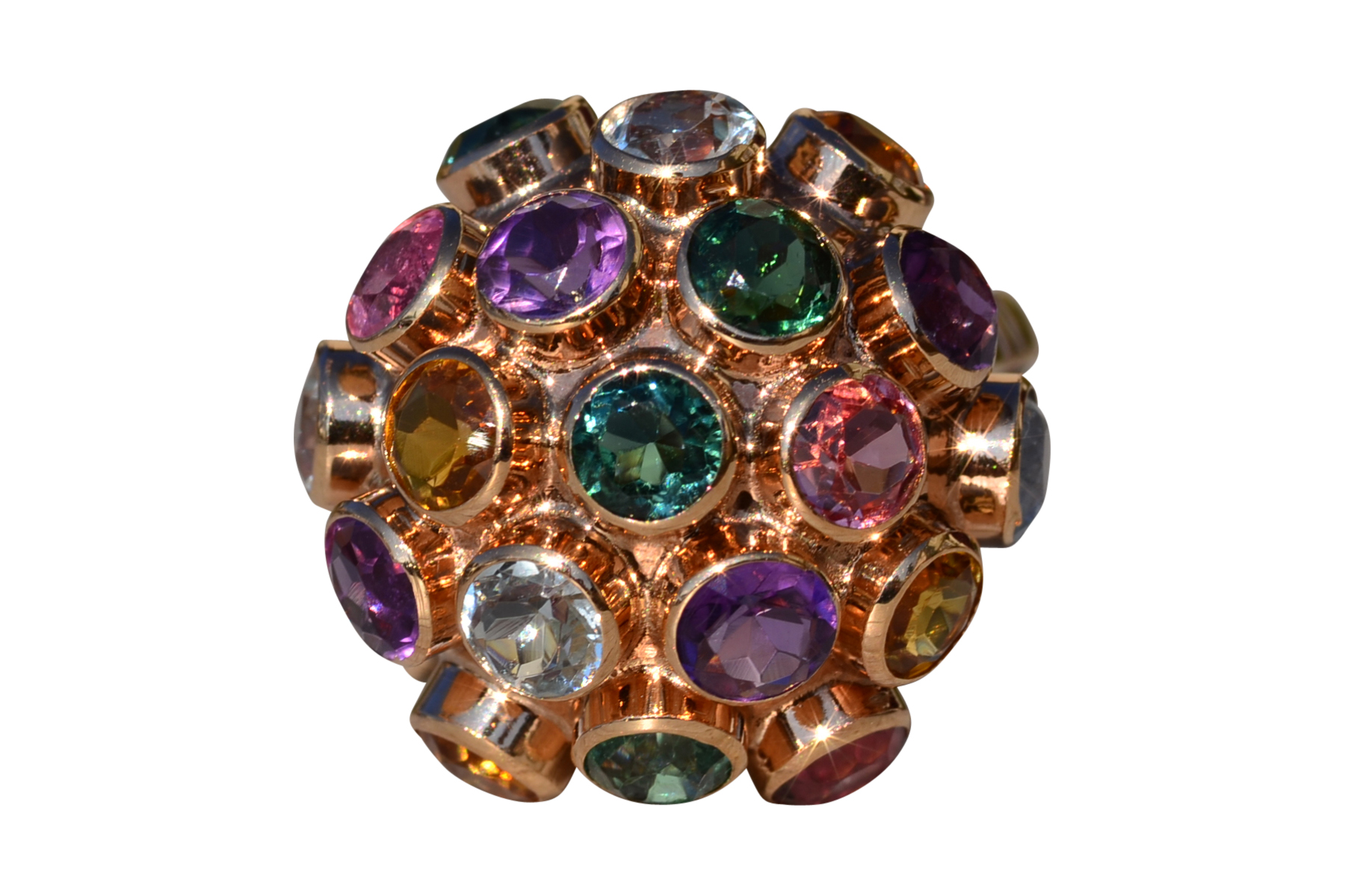 SOLD - The Tillamook: Ladies 18K Multistone Domed Sputnik Ring