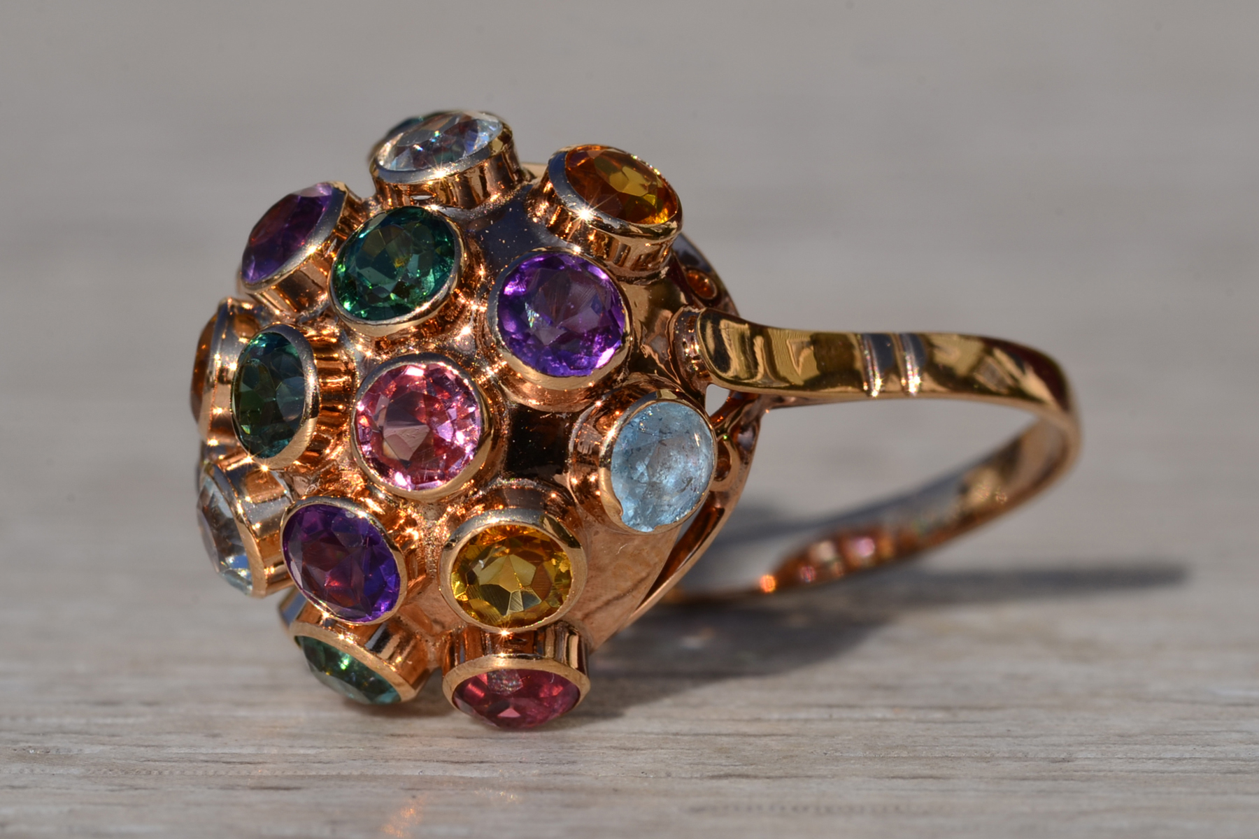 SOLD - The Tillamook: Ladies 18K Multistone Domed Sputnik Ring - Image 3