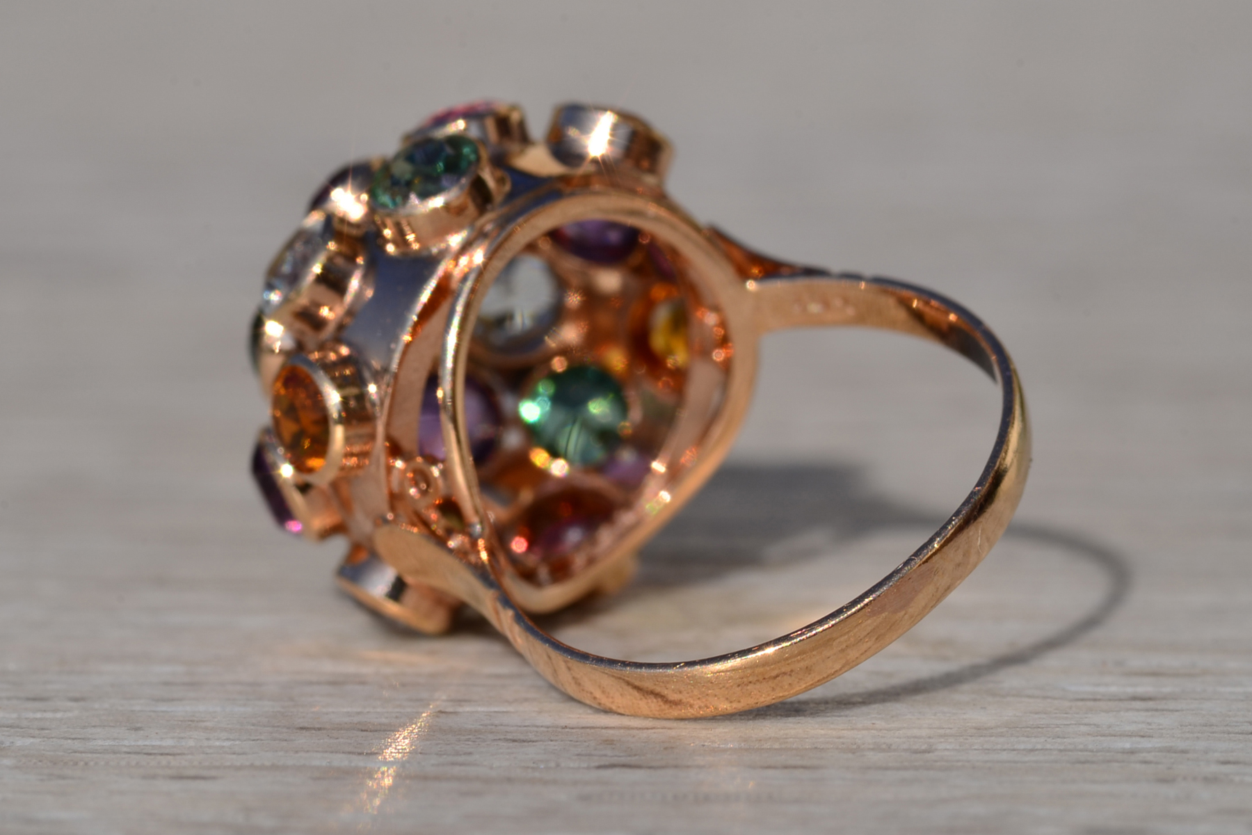 SOLD - The Tillamook: Ladies 18K Multistone Domed Sputnik Ring - Image 6