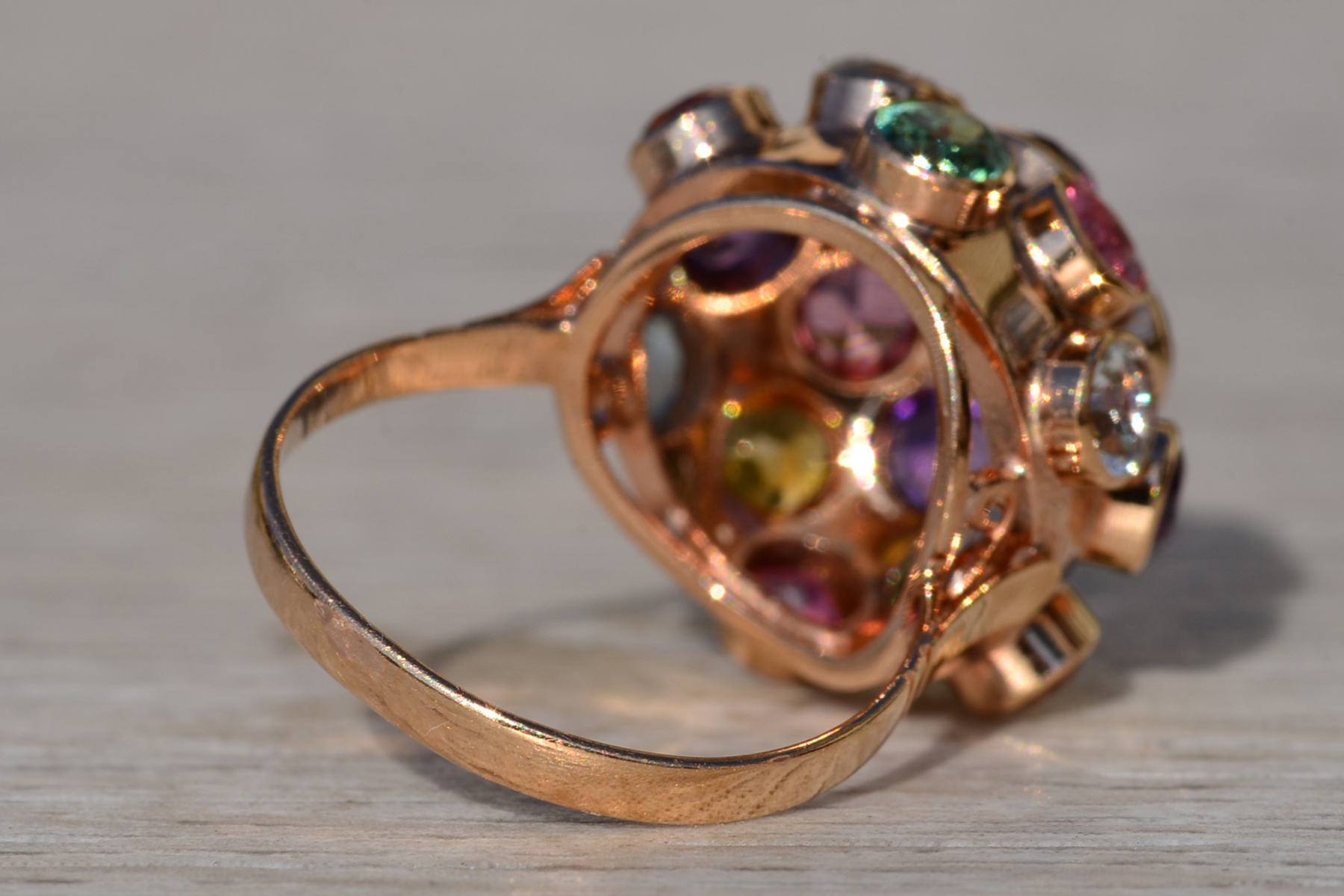 SOLD - The Tillamook: Ladies 18K Multistone Domed Sputnik Ring - Image 7