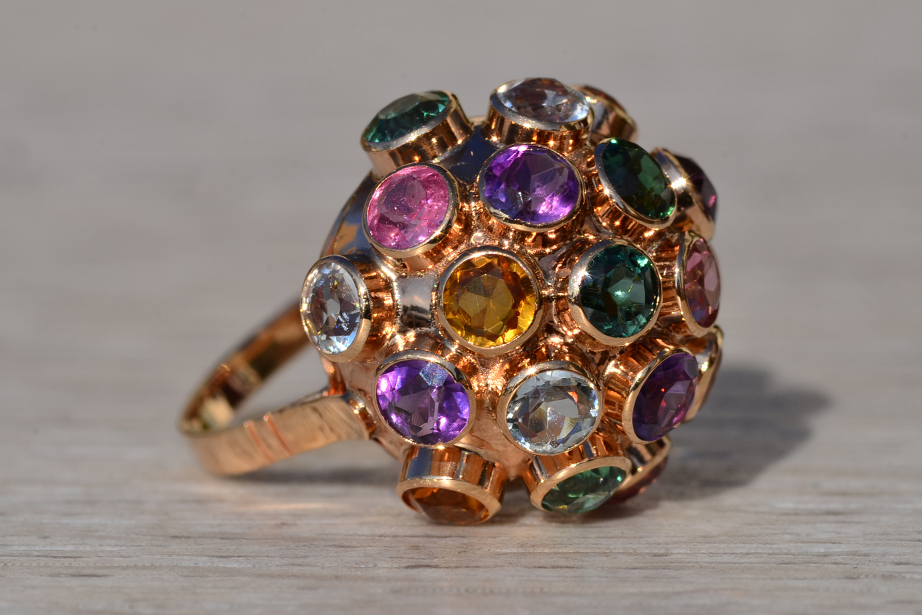 SOLD - The Tillamook: Ladies 18K Multistone Domed Sputnik Ring - Image 4