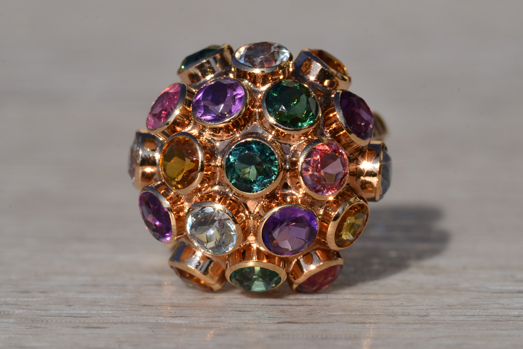 SOLD - The Tillamook: Ladies 18K Multistone Domed Sputnik Ring - Image 5