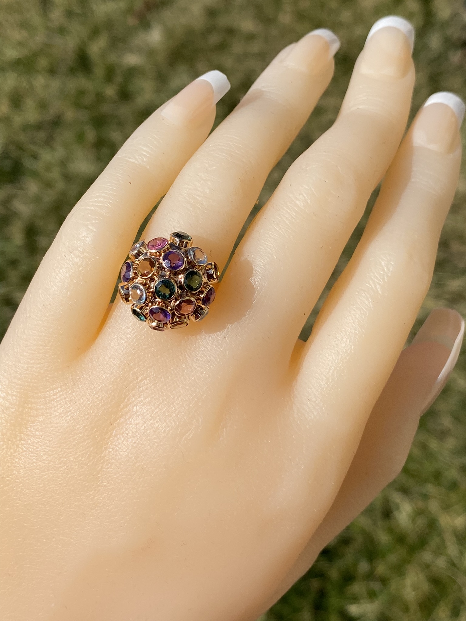 SOLD - The Tillamook: Ladies 18K Multistone Domed Sputnik Ring - Image 8