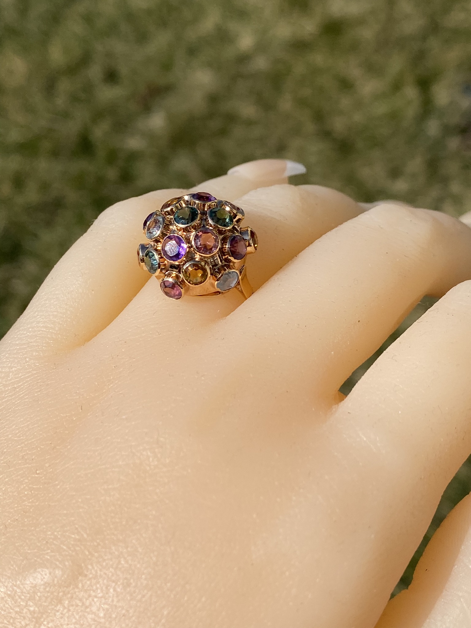 SOLD - The Tillamook: Ladies 18K Multistone Domed Sputnik Ring - Image 9