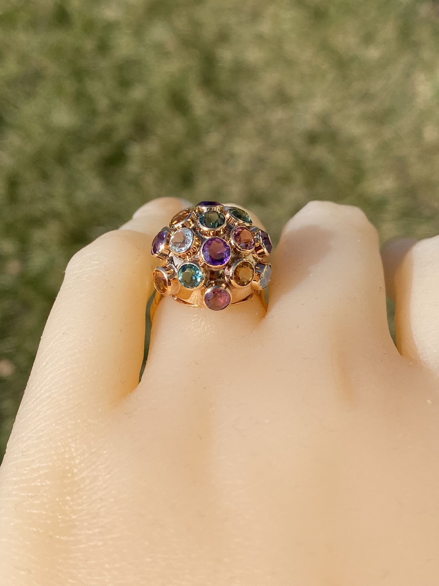 SOLD - The Tillamook: Ladies 18K Multistone Domed Sputnik Ring - Image 10