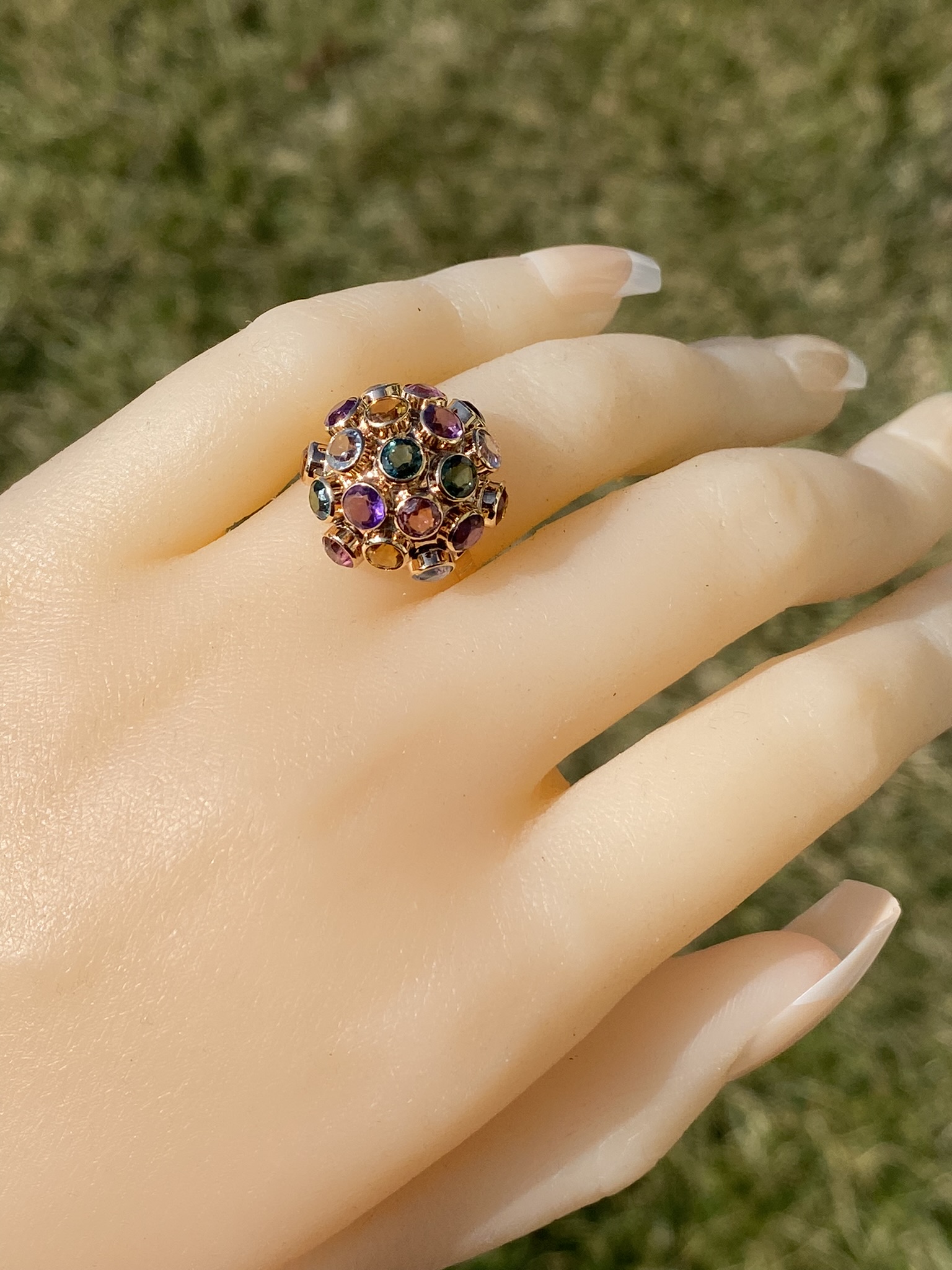 SOLD - The Tillamook: Ladies 18K Multistone Domed Sputnik Ring - Image 11