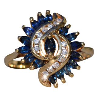 SOLD - The Arlynda: Ladies Vintage 14K Sapphire and Diamond Swirl Ring