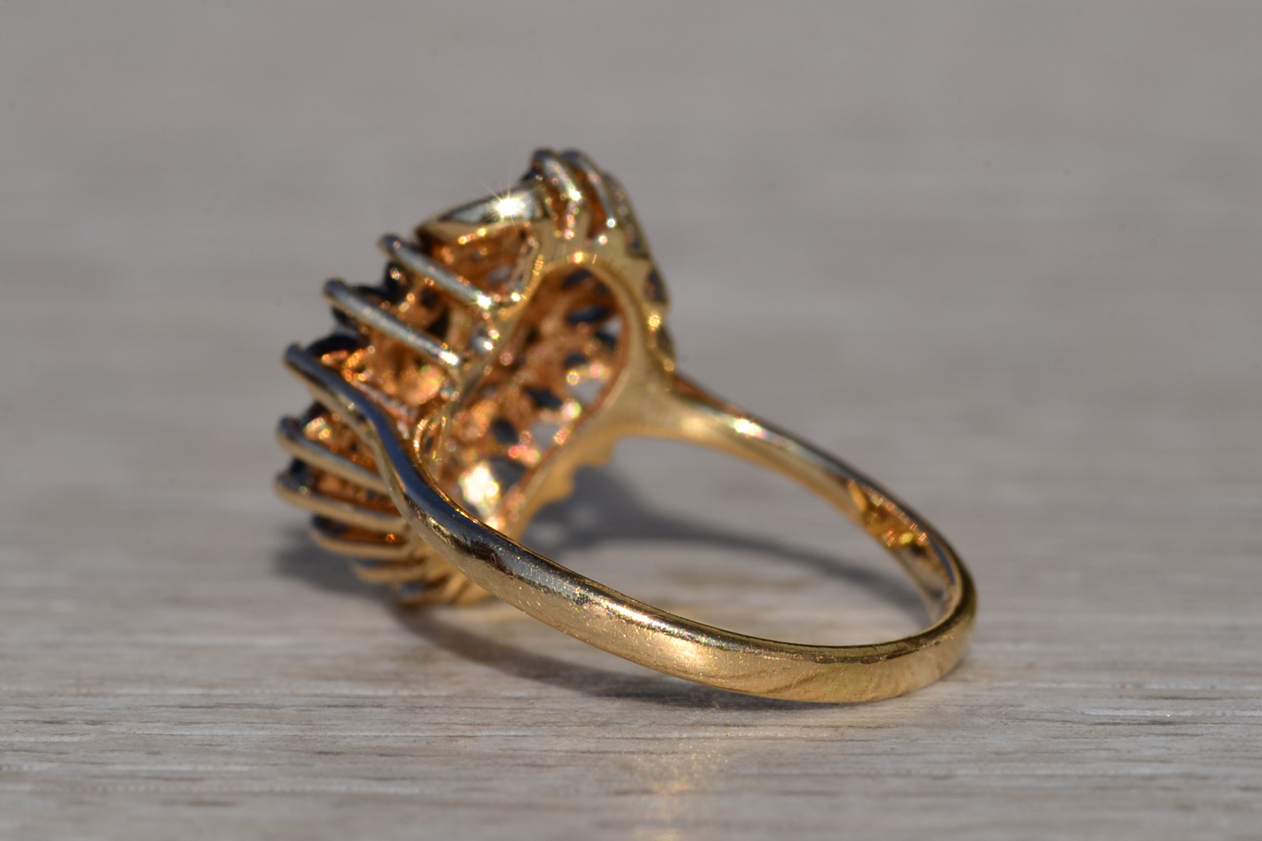 SOLD - The Arlynda: Ladies Vintage 14K Sapphire and Diamond Swirl Ring - Image 5