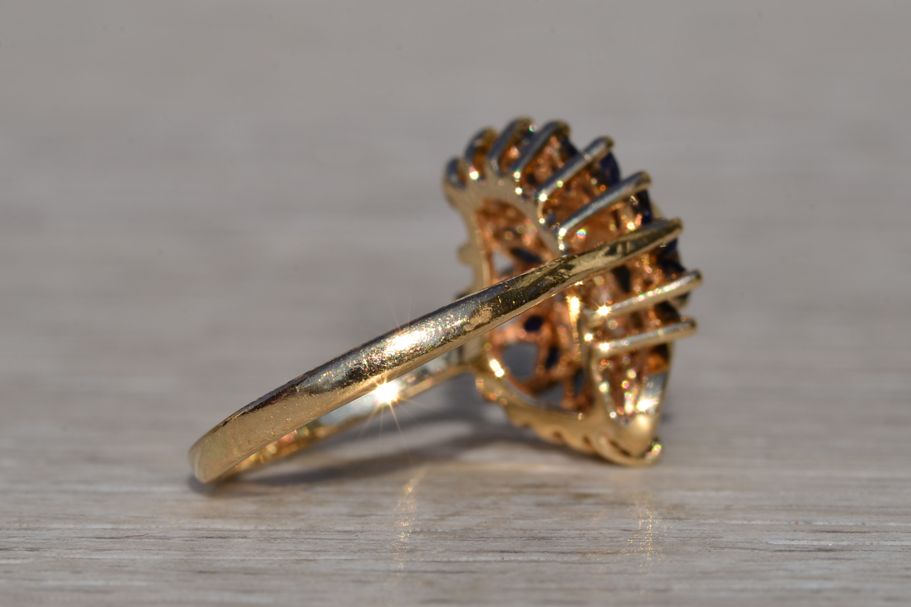 SOLD - The Arlynda: Ladies Vintage 14K Sapphire and Diamond Swirl Ring - Image 6