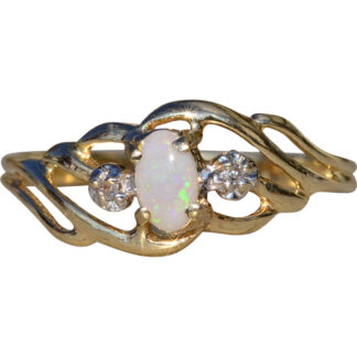 SOLD - The Hydesville:  Ladies Yellow Gold Ring set with Australian Opal and Diamonds