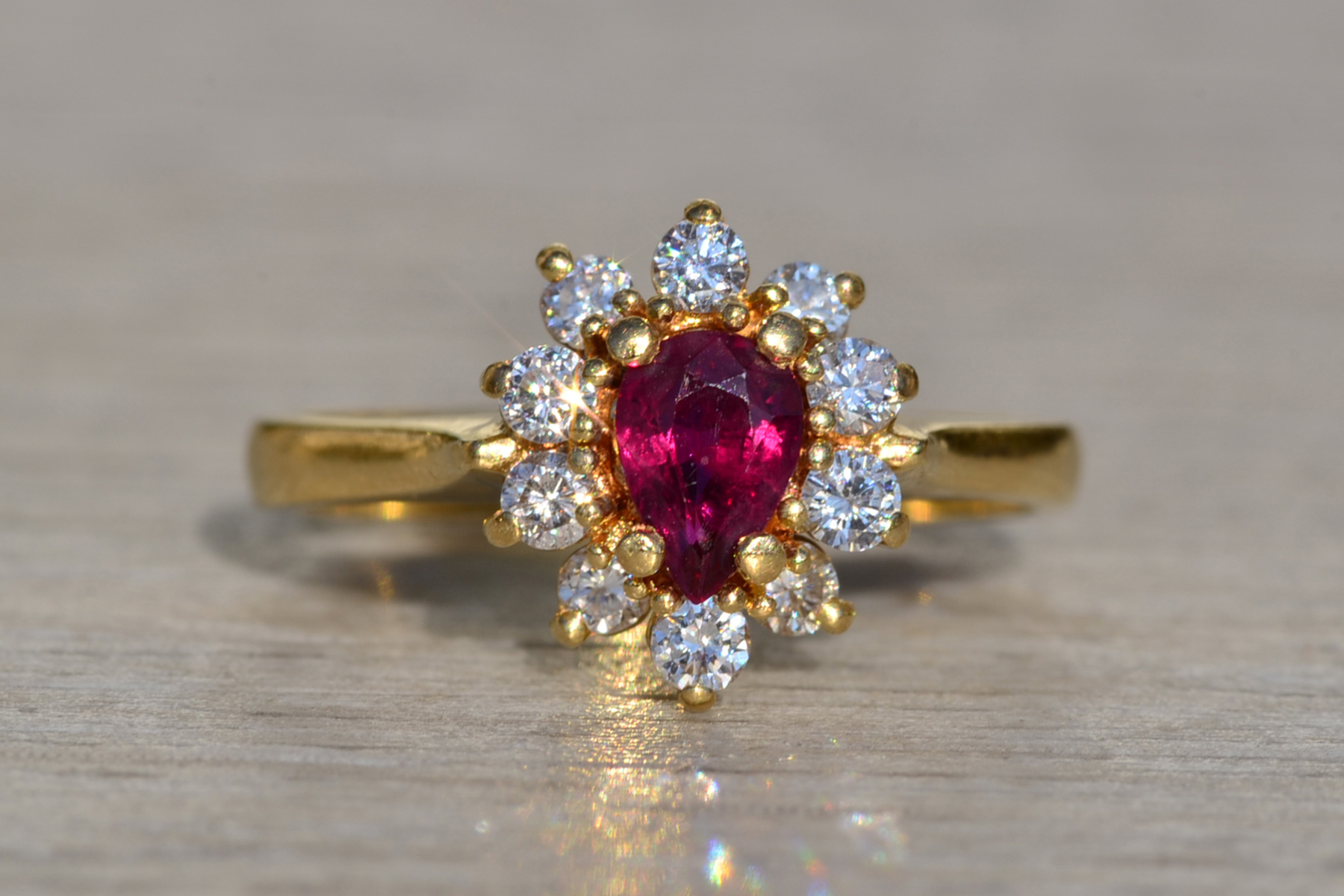 SOLD - Ladies 18K No Heat Burma Ruby and Diamond Halo Ring - Image 2