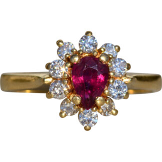 SOLD - Ladies 18K No Heat Burma Ruby and Diamond Halo Ring