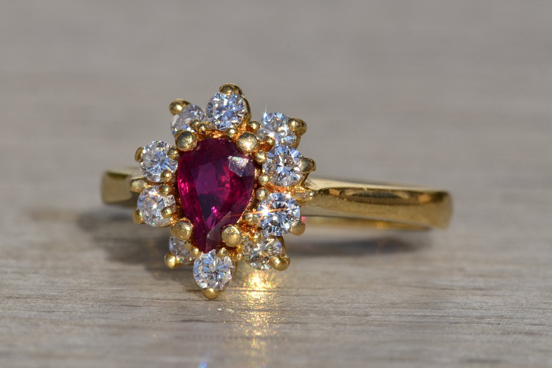SOLD - Ladies 18K No Heat Burma Ruby and Diamond Halo Ring - Image 3