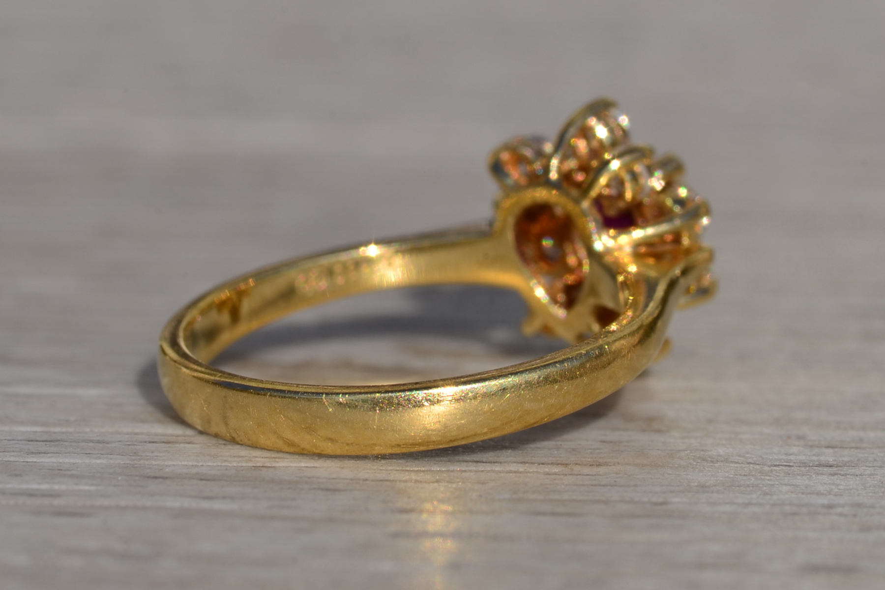 SOLD - Ladies 18K No Heat Burma Ruby and Diamond Halo Ring - Image 5