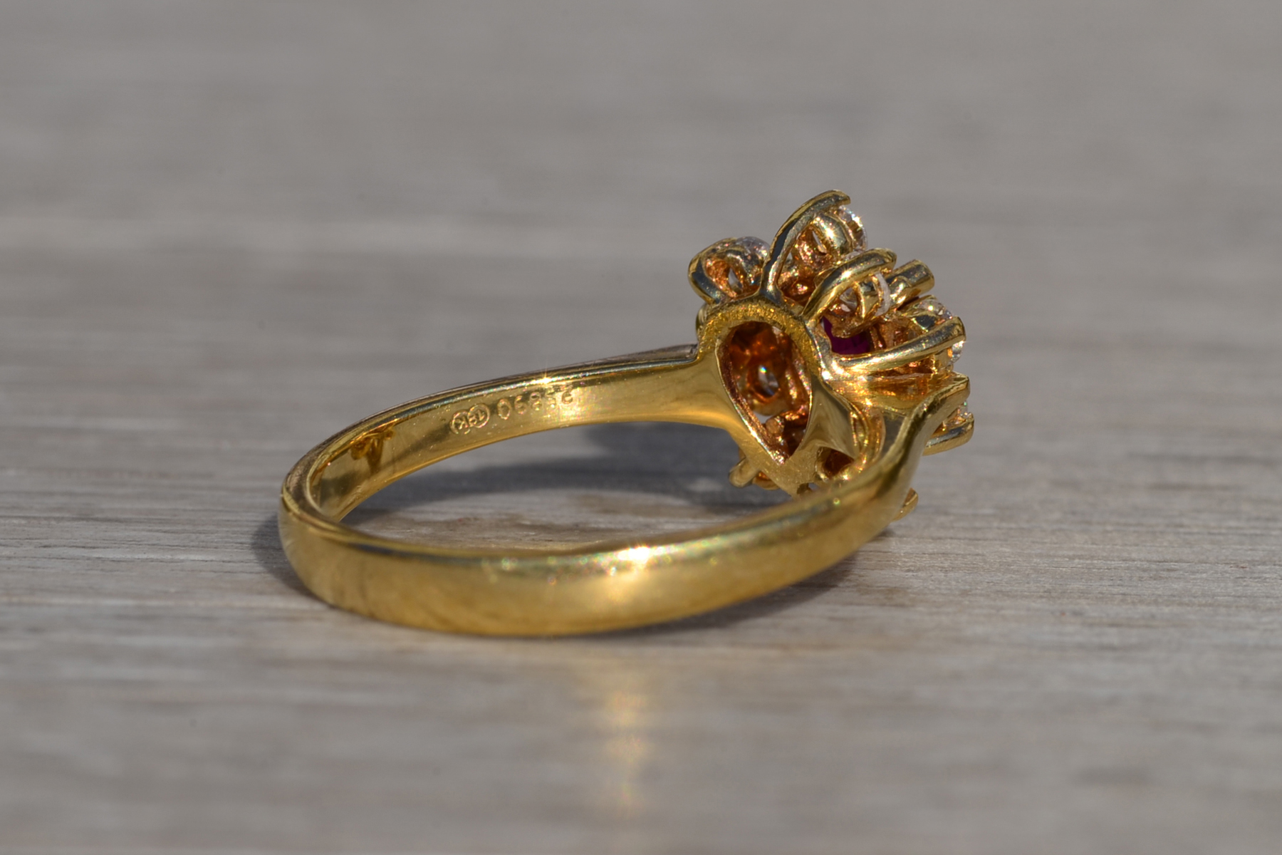 SOLD - Ladies 18K No Heat Burma Ruby and Diamond Halo Ring - Image 6